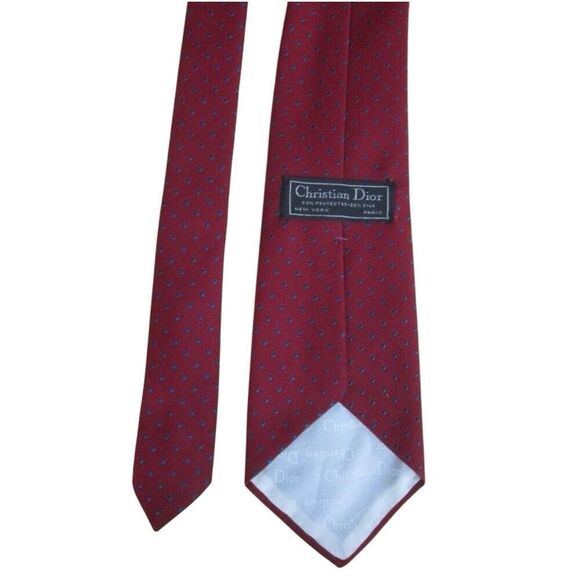 ✨Christian Dior Red w/ Blue Polka Dot Silk Tie✨ - Picture 3 of 11